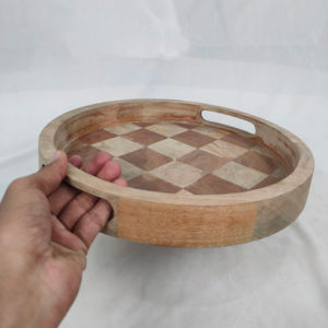Bandeja de madera artesanal para servir y decorar, bandeja de madera natural duradera y elegante, ideal para la cocina, comedor, artesanías de madera - Product Image 1