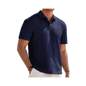 Men's Golf Solid ODM Anti-Pilling Breathable Polyester/Cotton Knit Fabric Button-<b>Down</b> Jersey Casual Collar Embroidered Short - Product Image 3