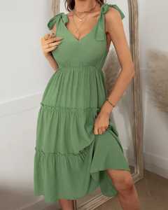 Verano señoras de talla grande hasta la rodilla Boho Maxi vestido Casual vacaciones sin mangas trajes sueltos ajuste Natural sólido para mujeres - Product Image 5