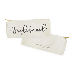 Bridesmaid Linen <b>Makeup</b> Organizer Bag Portable Cotton Canvas Pencil <b>Case</b> and Travel Pouch with Letter Pattern PC Material - Product Image 2