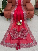 Saree en soie pure et douce de designer indien, belle broderie et bordure de travail de séquence pour mariage et fête