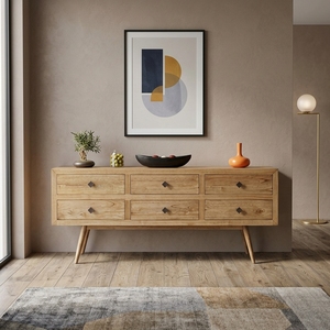 Meuble de rangement en bois massif pour salon, style Mid-Century Modern, avec 6 tiroirs, artisanat balinais - Product Image 2