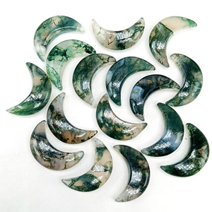 Moss Agate Moon Shape Briolette, Natural Moss Agate Smooth Moon Shape Gemstone, Loose Hand Talled Bead, Crescent Moon Bead18mm - Product Image 1