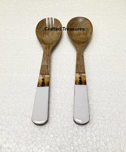 Meilleur prix Accueil Restaurant Vaisselle Décoration Couverts Mariages Événements Ustensiles de cuisine Bois Émail Salade Serveur Ensemble pour salades - Product Image 3