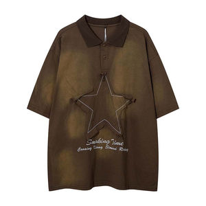 Camiseta extragrande de 100% algodón con logotipo personalizado para hombre, Camiseta estampada con corte y costura ácido desgastado Vintage para hombre - Product Image 3