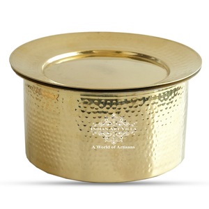 IndianArtVilla Olla de diseño de revestimiento de estaño martillado de latón puro-Recipiente de cocina con tapa para uso doméstico en hoteles y restaurantes - Product Image 1