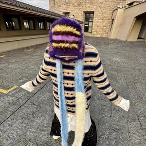 2023ขนสัตว์ผสมตุ๊กตาBalaclava ContrastสีFluffyถักผู้หญิงฤดูหนาวคอProtector One Beaniesขายส่ง - Product Image 3