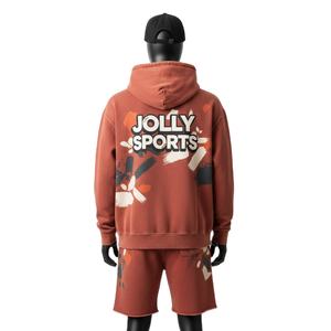 Conjunto de Sudadera con Capucha y Pantalones Cortos para Hombre, de Lujo, en Felpa de Algodón Cepillado de 300 GSM, Cómodo, en Tonos Tierra, con Logotipo Estampado - Product Image 2