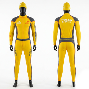 Combinaison de sport en polyester et élasthanne premium 220 GSM, jaune et noir avec empiècements contrastés, logo personnalisé par sublimation, coupe ajustée - Product Image 1