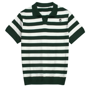 Mens Striper <b>Cable</b> Knit Polo Shirt Premium Cotton Knitwear Short <b>Sleeve</b> Textured Classic Fit Casual Smartwear Apparel - Product Image 2
