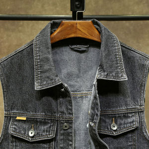 Service OEM Nouveau Design Gilet en Denim avec Lavage Vintage Bouton en Corne Avant Décontracté Automne pour Hommes Tenues Élégantes - Product Image 1