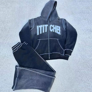 Mens <b>Red</b> Tracksuit Set Full Zip <b>Hoodie</b> And Sweatpants Two Piece Outfit Streetwear Fashion Casual Sportswear Wholesale Clothing - Product Image 6