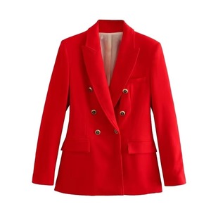 Chaqueta con logotipo personalizado de doble botonadura para mujer, abrigo ajustado, traje Formal de oficina, chaqueta de manga larga, ropa de trabajo elegante, prendas de vestir exteriores - Product Image 1