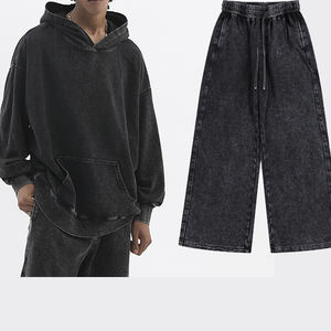 Fabricantes al por mayor de peso pesado en blanco Premium Negro hombres ácido lavado sudaderas con capucha de gran tamaño sudaderas con capucha Stonewashed - Product Image 1