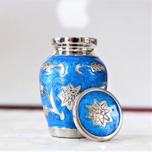 Urnes souvenir bleues classiques entièrement gravées pour cendres humaines adulte mâle femelle pot de cendres pot décoratif lot de 4 fabricant - Product Image 4