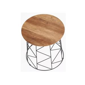 Modern Black Metal Wood Top <b>Side</b> <b>Table</b> Geometric Wire Base Compact Design Stylish Accent for Living Room <b>Bedroom</b> Decor - Product Image 3