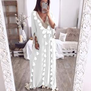 Wholesale High Quality Muslim Fashion Abaya Dress V-neck Islamic Pleated Mopping <b>Women</b> <b>Kaftan</b> Dubai Design Customizable Size - Product Image 6