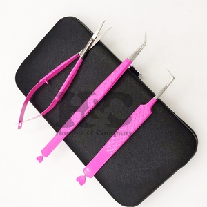 Nouvel arrivage Pince à épiler en forme de cœur rose Botte à 90 degrés Logo personnalisé Extension de cils à volume durable Pince à épiler en acier inoxydable vison - Product Image 1