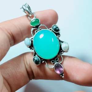 Colgante de plata antiguo hecho a mano diseño de estrella multicolor piedra grande forma de flor colgante de piedras preciosas naturales piedra de diamante regalo ella - Product Image 2