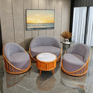 ชุดโซฟาห้องนั่งเล่นทำจากไม้ทนทานมี3ที่นั่งและโต๊ะทรงกลมทำจากหินบนโต๊ะวิลล่าอพาร์ทเมนต์ - Product Image 1