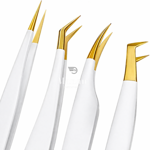 Ensemble de pinces à épiler pour sourcils de qualité supérieure, 4 pièces, pinces de précision en acier inoxydable, or blanc, pointues, courbées, kit d'outils de beauté - Product Image 4