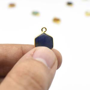 Colgante de piedras preciosas de zafiro azul hexágono oro Vermeil 925 conjunto de bisel de plata esterlina encanto sola fianza elegante joyería regalo para ella - Product Image 5