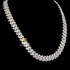Fabuloso corte redondo Baguette VVS Claridad Moissanite Diamantes 10Kt Cadena de eslabones de oro blanco Iced out Hip Hop Estilo cubano - Product Image 3
