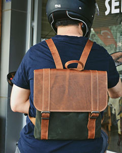 Sac à dos d'école de voyage en cuir et toile de luxe léger et de grande capacité avec design personnalisable LCBP-0133 - Product Image 3