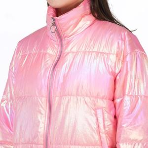 เสื้อครอปขนฟูสำหรับผู้หญิงเสื้อควิลท์แบบมีซิปสำหรับฤดูหนาวสีรุ้งหลากสี - Product Image 4