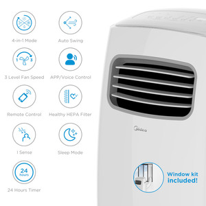 เครื่องปรับอากาศพกพาอัจฉริยะ 9000 BTU พร้อม WiFi รองรับ R290 ควบคุมผ่านแอพและเสียง 3-in-1 ฟังก์ชั่นทำความเย็น ลดความชื้น และเป็นพัดลม สำหรับห้องขนาดไม่เกิน 18 ตร.ม. - Product Image 5