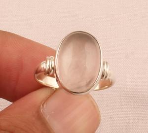 925 argent Sterling classique Rose Quartz bague de fiançailles janvier pierre de naissance bijoux de mariage concepteur lunette ovale coupe naturel - Product Image 3