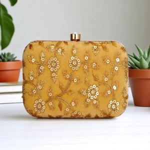 Multi Color Embroidered Floral <b>Clutch</b> Handbag for Indian Wedding & <b>Bridesmaids</b> Gift Party Favor for Her Lock System Purse Mayra - Product Image 2