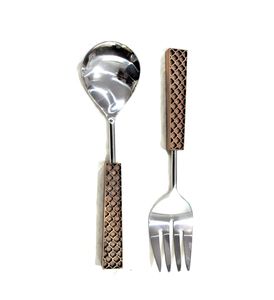 Cuillères de cuisson en acier inoxydable et résine argent Offre Spéciale Outils à salade faits à la main avec poignée de mélange - Product Image 4
