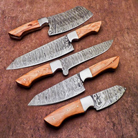 Pisau koki baja Damaskus buatan tangan Set pisau baja karbon pegangan Resin kayu pisau dapur tempa termasuk Guling baja kulit