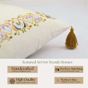 Premium Hand Embroidered Tassel Leaves Festival Floral Bohemian Washable Cushion <b>Cover</b> <b>Throw</b> Pillow Case for <b>Sofa</b> Home Decor - Product Image 6