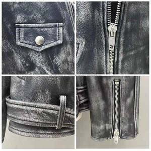 Veste en cuir de moto pour femme en peau de mouton véritable noire, vente en gros, hiver-printemps - Product Image 2