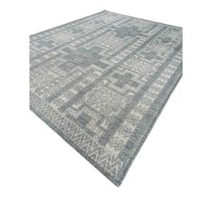 Alfombra de Lana Anudada a Mano Azul Savana, Diseño Geométrico Rectangular para Decoración de Sala de Estar, Alfombra Rectangular de 9x12 para Pasillo - Product Image 2