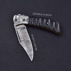 Navaja Plegable de Acero de Damasco Hecha a Mano con Mango de Madera, Grado DIY, para Uso Diario, Camping, Bolsillo, Alta Durabilidad, Personalizable - Product Image 3