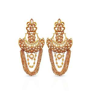 Boucles d'oreilles pendantes plaquées or 18 carats Kriaa AD avec clous pendentifs géométriques en perles et diamants pour Parties-1312921A - Product Image 1