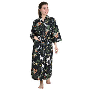 Handblock-Kimono Pure Cotton Boho Bathrobe with Floral and Jungle Print for Leisure <b>Spring</b>/Summer <b>Cardigan</b> Mode - Product Image 1