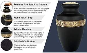 Urnes de crémation décoratives pour cendres humaines Urnes funéraires féminines et masculines adultes-Mémorial gravé à grand motif de vie noir - Product Image 2
