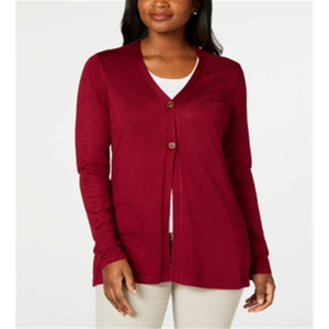 Cardigan Lungo Rosso Casual da Donna Karen Scott, Taglia S, Ricamato con Bottoni, in Lana e Acrilico, per la Stagione Autunnale - Product Image 1