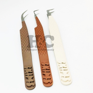 Pinces à épiler professionnelles pour extensions de cils en vison beige, en acier inoxydable, pointues, anti-magnétiques, poignée confortable, logo personnalisé - Product Image 2