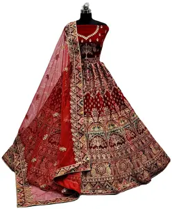 שמלת כלה חתונה 9000 קטיפה lehenga choli עם רקמה יפה פרח רב חוט יהלום עבודה יהלום 2023