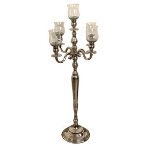 Candelabro cuadrado tradicional de Metal plateado, 5 brazos, cristal votivo, antiguo, hecho a mano, respetuoso con el medio ambiente, Navidad, Color personalizado - Product Image 1