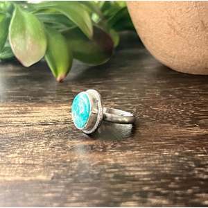 White Water <b>Turquoise</b> Sterling Silver <b>Ring</b> Size 5.75-Navajo Handmade Boho Statement Jewelry - Product Image 4