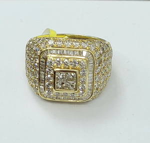 2pc Baguette & Round Real Moissanite Men's <b>Pinky</b> <b>Ring</b> 14K Yellow Gold Plated - Product Image 4