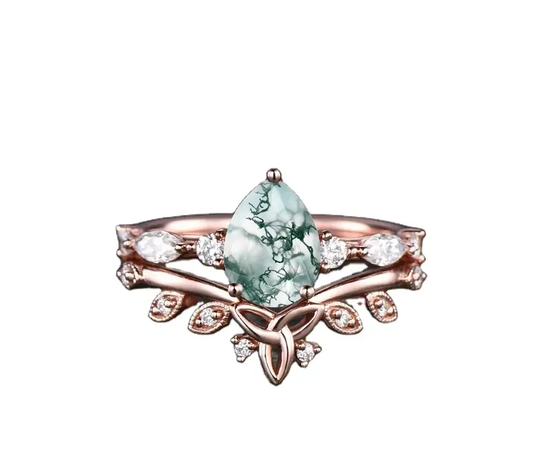 Мох, агат, камень, 925 стерлингового серебра, уникальный дизайн, свадебное обручальное кольцо для женщин, Ювелирное кольцо