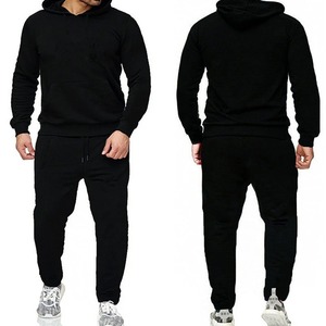 Ensemble de survêtement deux pièces pour homme, vêtements de sport d'hiver, salle de sport, fitness, respirant, polaire technique, 100% coton, à capuche - Product Image 1