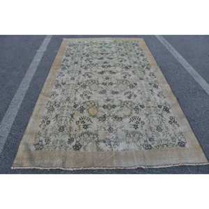 Alfombra turca vintage Beige verde 5,7 X 9.5ft tejido plano de lana con patrón de retazos para decoraciones de sala de estar - Product Image 1